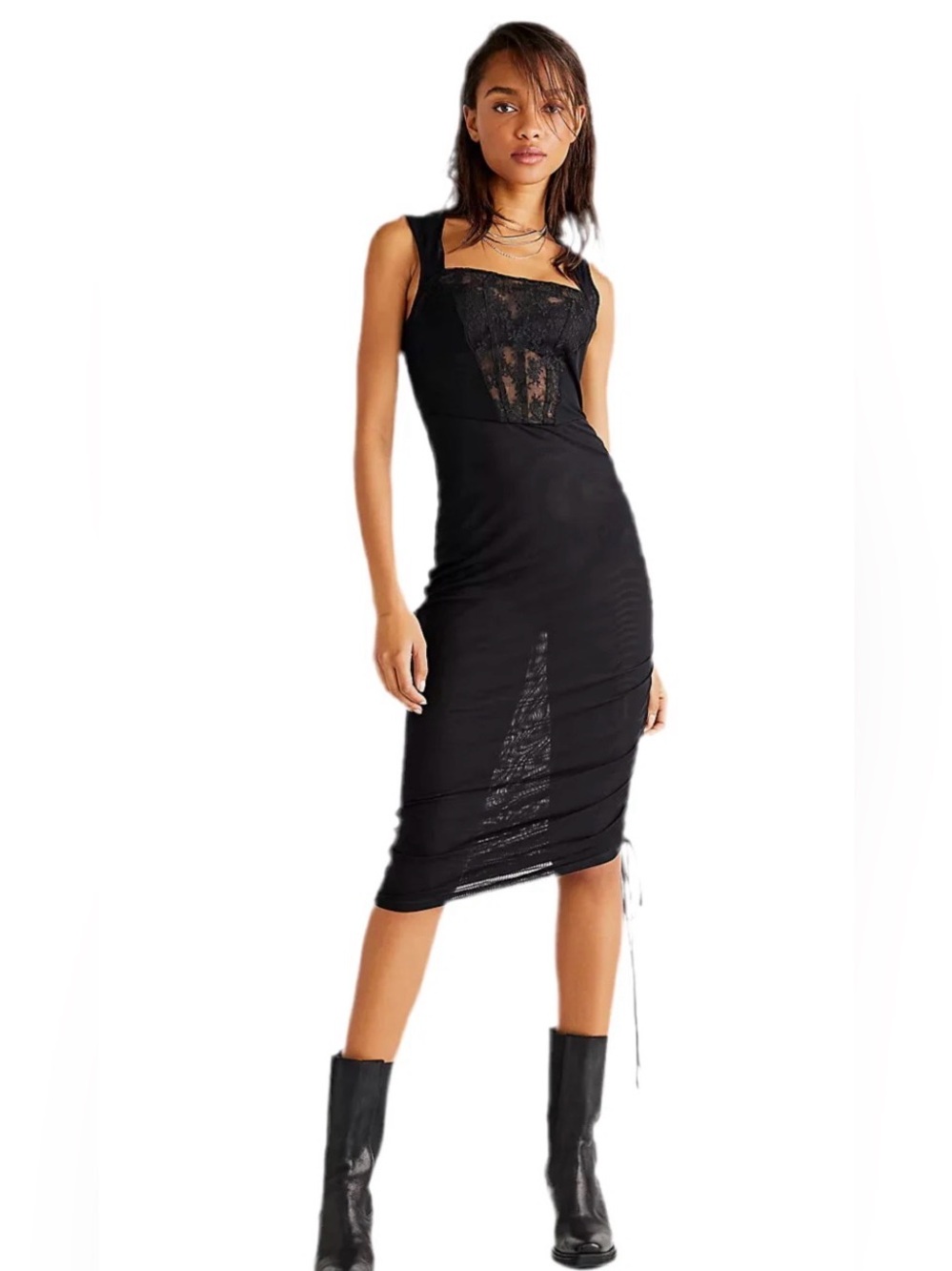 Free People Intimately Corset-Is Convertible Mesh Bodycon Midi Dress M/L